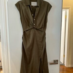 Frame Olive Buttoned Midi Dress with Slit
